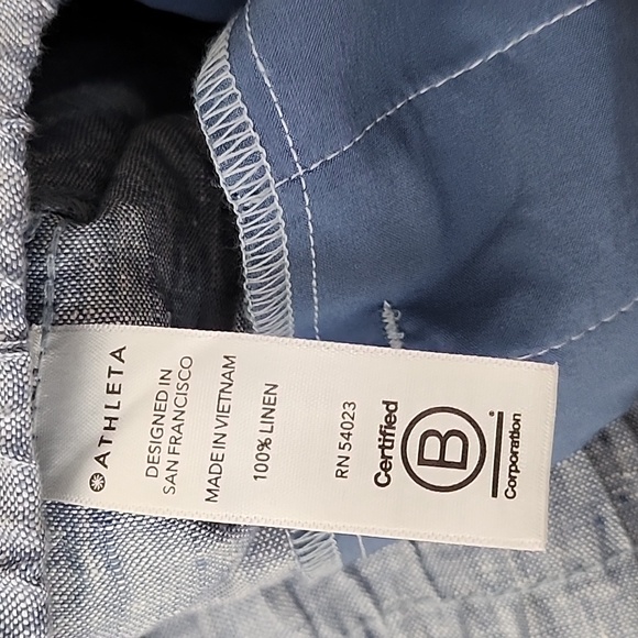 NWT Athleta Cabo 100%  Linen Wide Leg Pants Womens Sz 4 Blue Boho Zipper Pocket - Picture 15 of 16